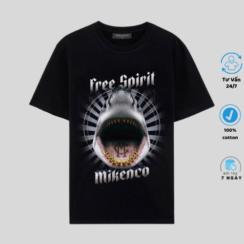 Áo thun unisex MIKENCO , áo phông tay lỡ in hình cá mập siêu đẹp chất cotton mát mịn thấm hút mồ hôi