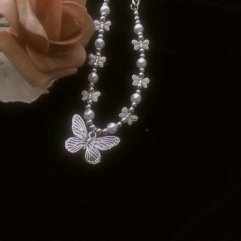 Dây Chuyền Mặt Bướm Đính Ngọc Trai Phong Cách Hip Hop