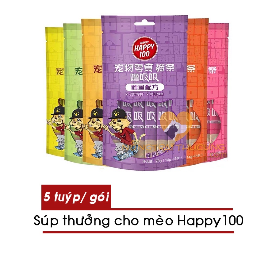 Súp Thưởng Cho Mèo Wanpy Happy 100  - Đủ Vị - Kem Thưởng Cho Mèo