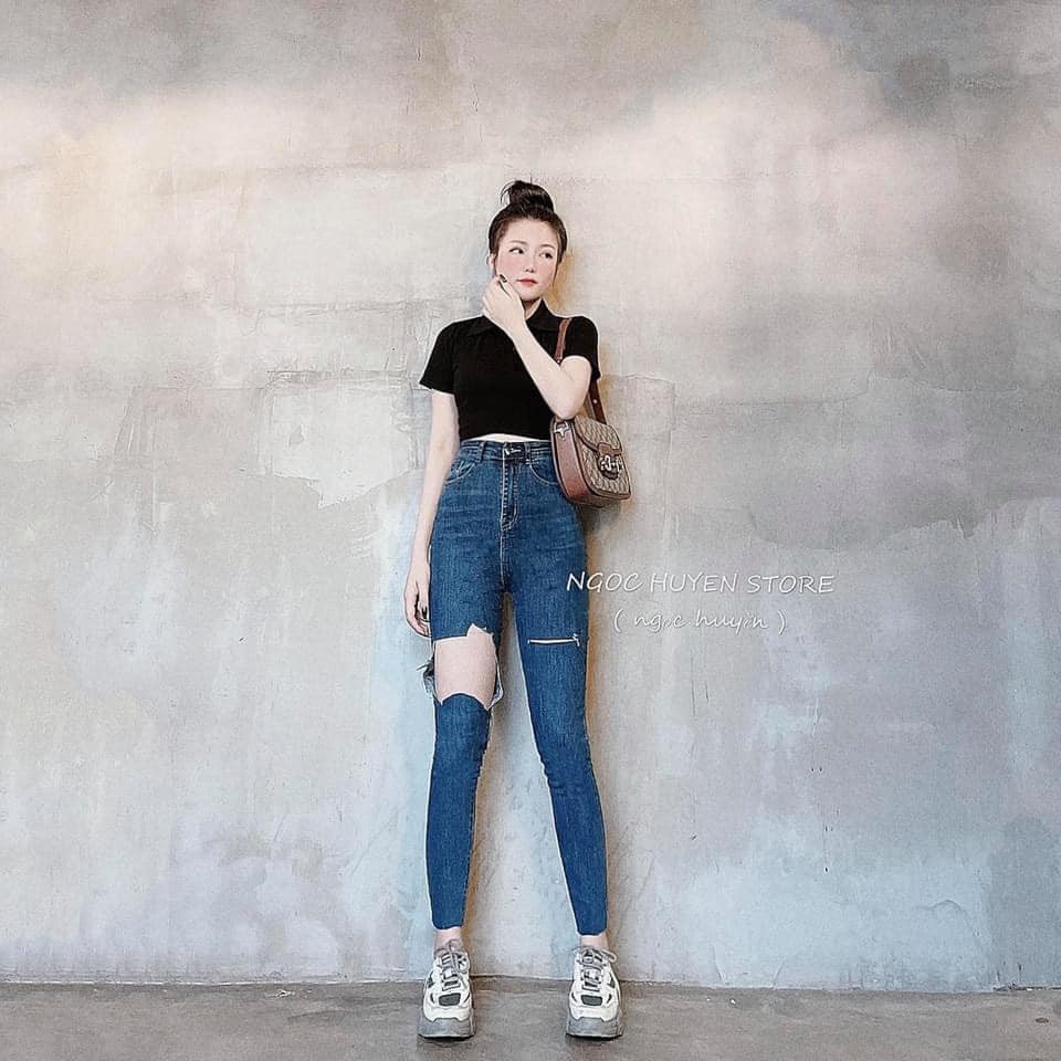 Quần jeans Xanh rách đùi mã 17 ( kèm ảnh thật, video )