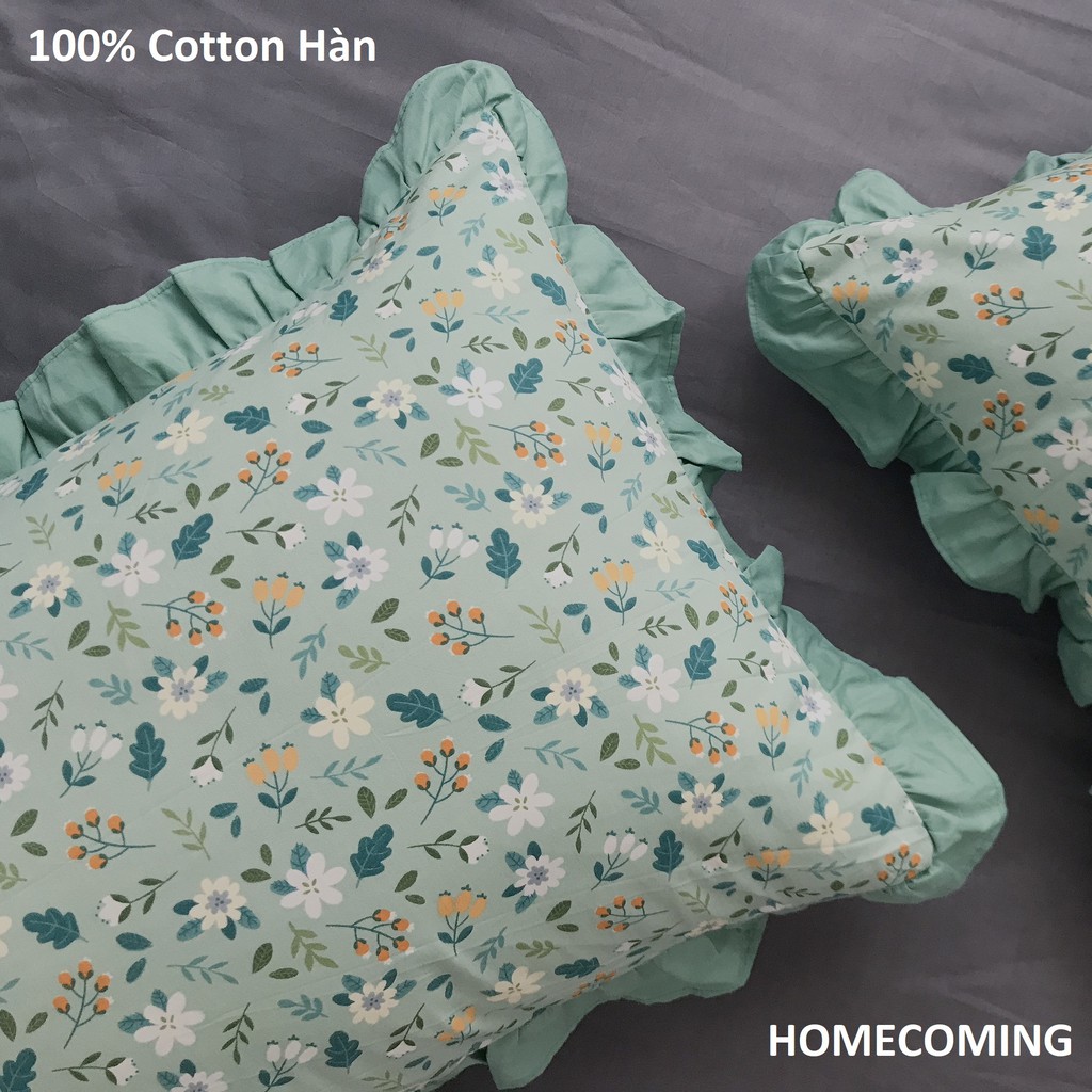 Vỏ gối nằm cotton Hàn thiết kế vintage hoa nhí viền bèo ren kích thước 50x70cm 45x65cm thương hiệu Homecoming