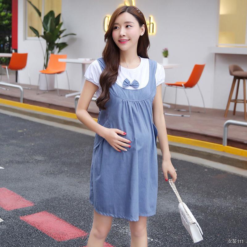 Váy bầu mùa hè 2021 thời trang mới phiên bản Hàn Quốc rời plus size cotton dài tay ngắn hợp hàng đầu
