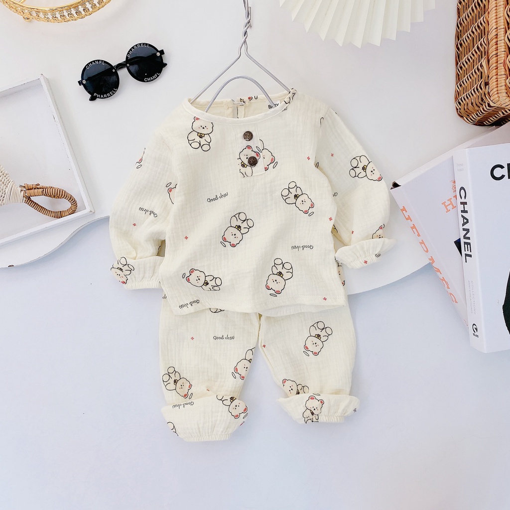 [DT61] Bộ Dài Tay KHUY Vải XÔ MUSLIN Cực HOT Cho Bé Đáng Yêu Chất Vải Nhẹ Nhàng Thoải Mái Size Từ 7-16KG VNXK Nhật-Hàn