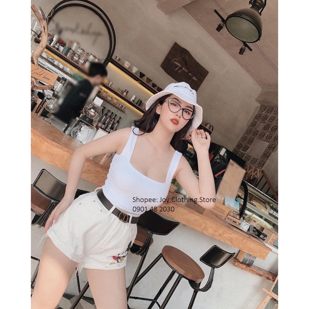 Áo croptop hai dây bản lớn JOY BABE cổ vuông basic ❤️ thun xịn ôm body tôn dáng  lót đen trắng trơn đơn giản CROH 6 -5F