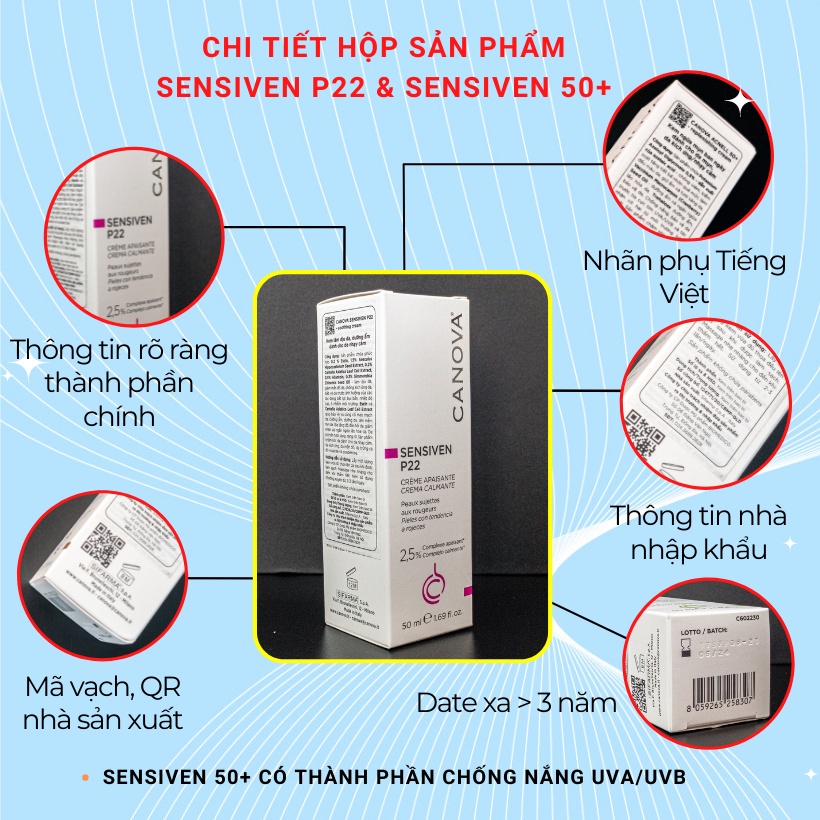 Kem dưỡng da nhạy cảm K7 Da liễu CANOVA P22 ITALYA giảm kích ứng đỏ da ngăn ngừa lão hóa