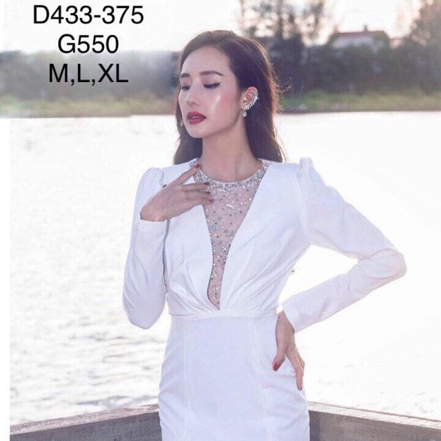 Đầm dạ hội xẻ tà tay dài D433-375