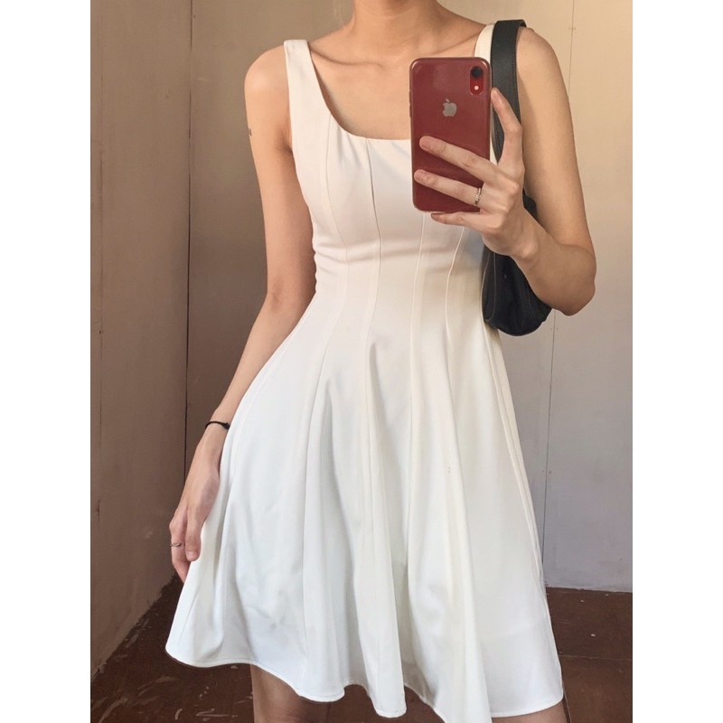 Đầm hai trắng hai dây bó eo dáng xòe tôn dáng Annam Design