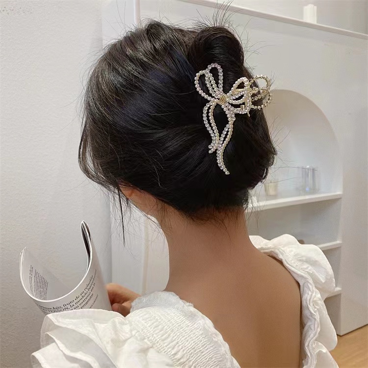 Kẹp Tóc Hình Nơ Đính Đá Ngọc Trai Phong Cách Hàn Quốc Xinh Xắn Cho Nữ