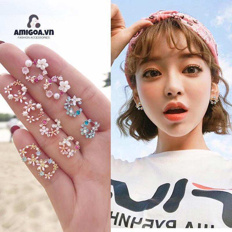 Khuyên Tai Vòng Hoa Tròn Nhỏ Giọt Dầu Đơn Giản Đa Năng Thời Trang Gia Đình