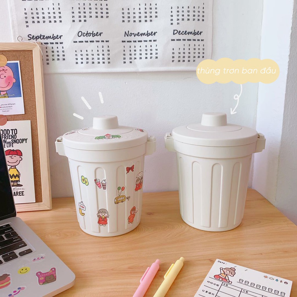Ống Đựng Bút Để Bàn Kiêm Thùng Rác Mini Tiện Dụng Kiểu Hàn [Không Kèm Sticker]