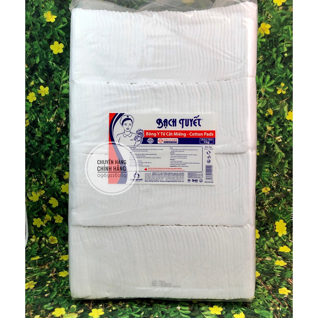 Bông Y tế cắt miếng 1kg kích thước 10x10 - Hàng Chính Hãng Bông Bạch Tuyết