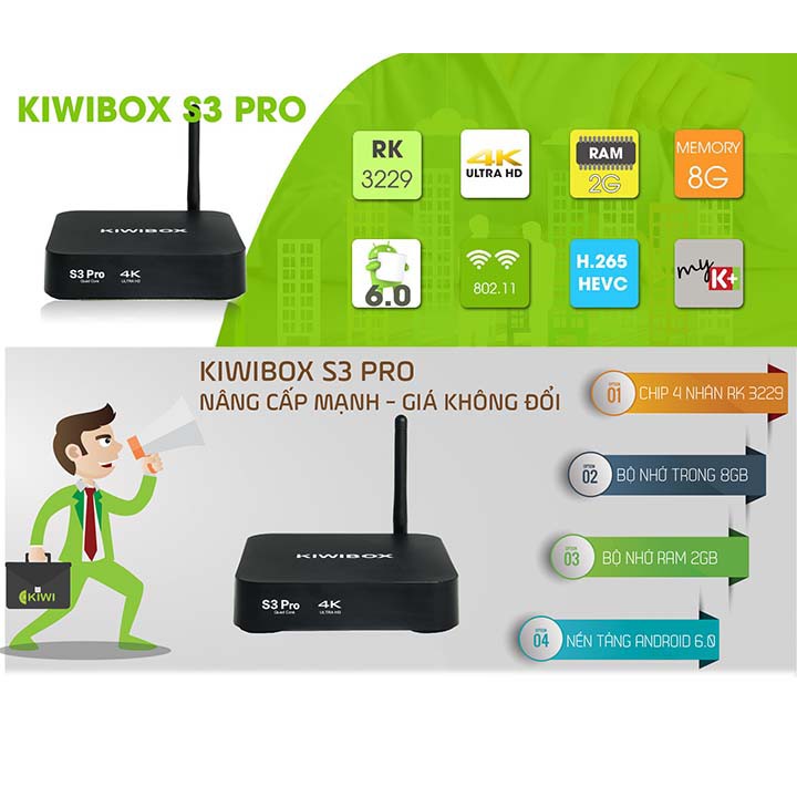 Tivi Box Kiwibox S3 Pro RAM 2GB Cấu Hình Mạnh Mẽ