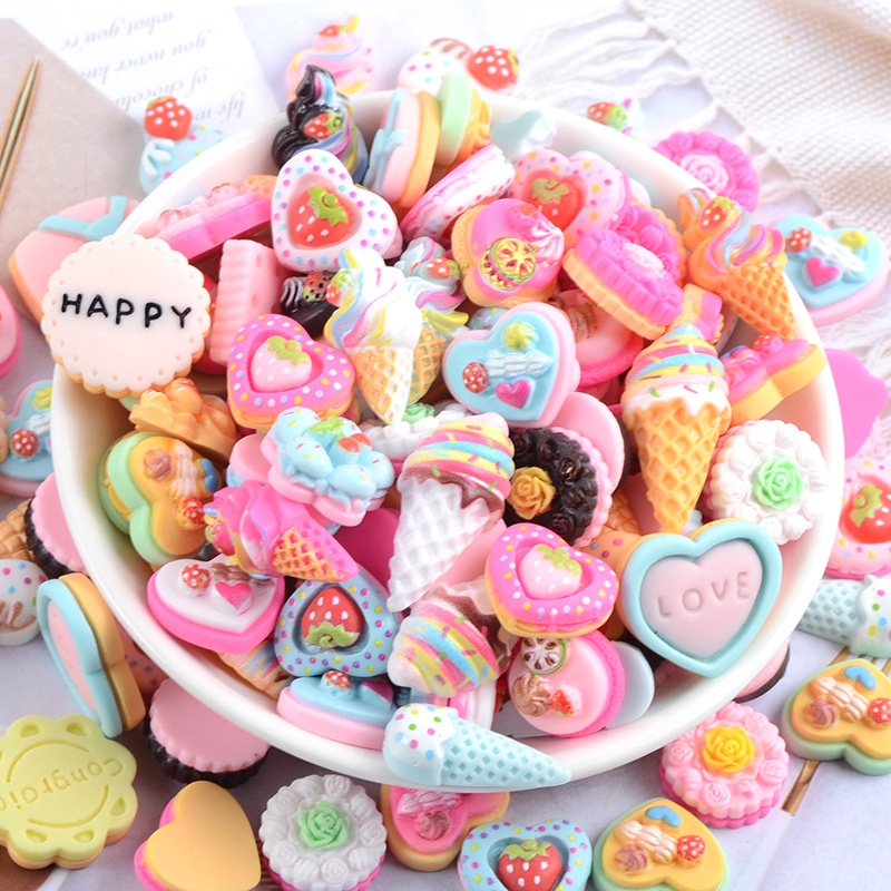 10pcs/set Random Style Mix Color Simulation Ice Cream Biscuits Cakes Shaped Resin Flatback for Diy Fridge Magnet