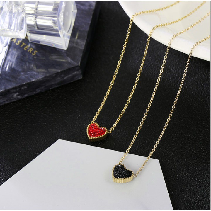 Dây chuyền nữ titan hình trái tim 2 mặt đỏ đen siêu đẹp, bền màu, hợp thời trang