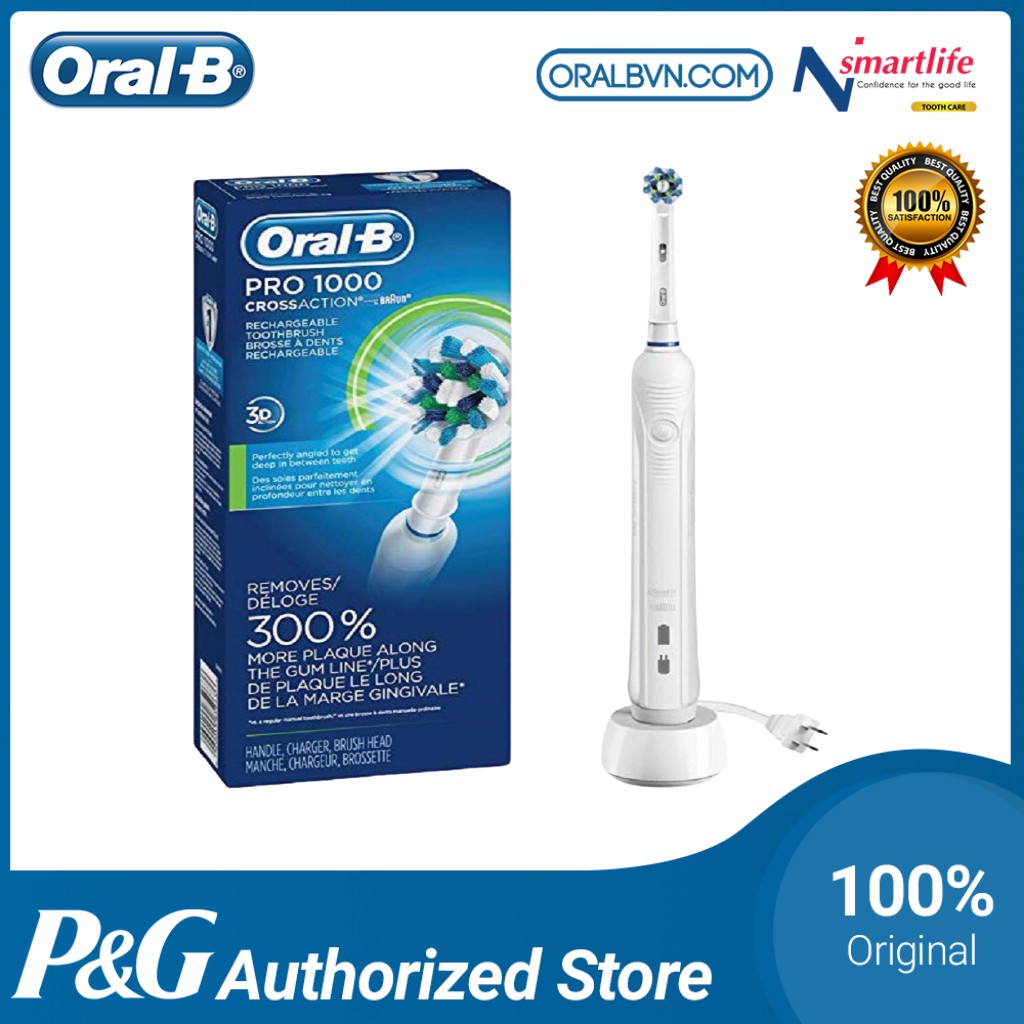 Bàn chải đánh răng điện tự động Oral B Pro 1000 xanh dương cao cấp Oralbvn làm sạch răng, hạn chế viêm nướu