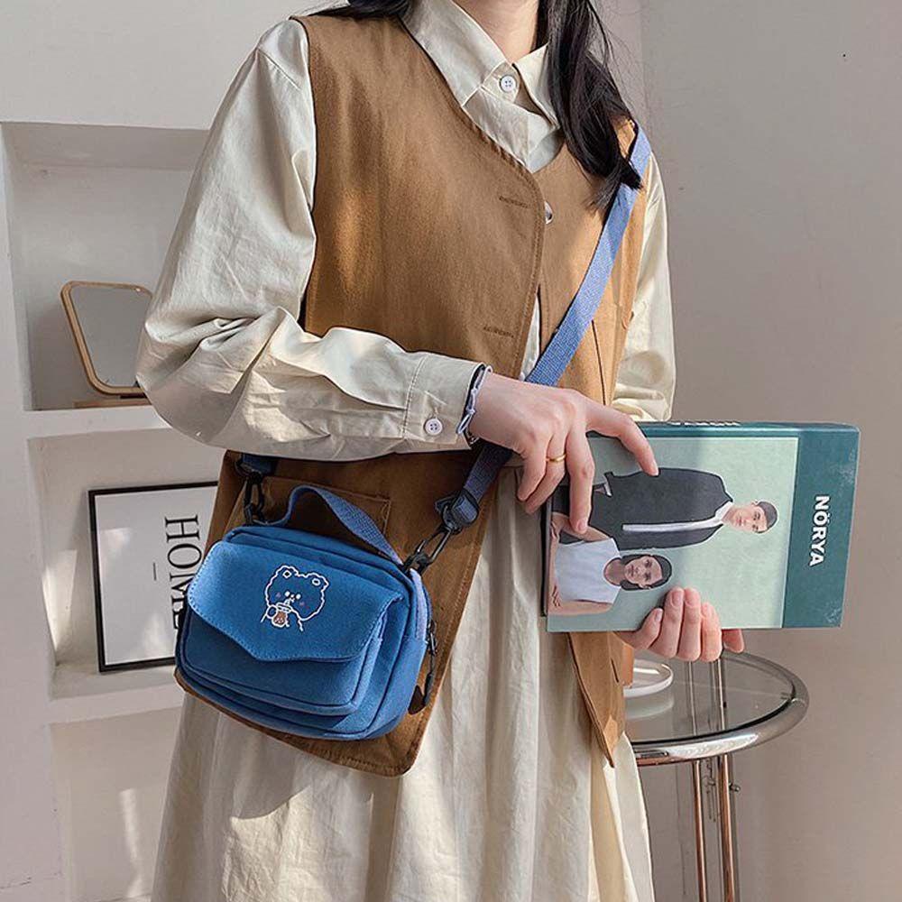 Túi Canvas Đeo Vai Màu Trơn Phong Cách Harajuku Nhỏ Gọn Cho Nữ