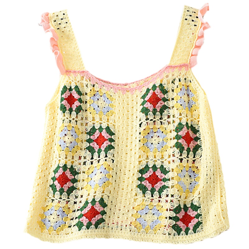 Xiangbao Áo hai dây Len Móc Không Tay Ngọt Ngào Mặc Hàng Ngày Đi Biển Mua Sắm