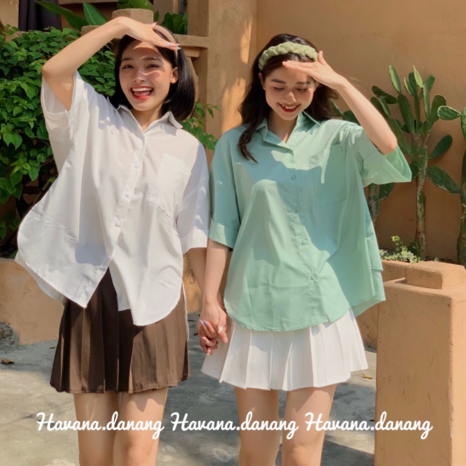 Áo kiểu nữ cộc tay babydoll form rộng A8211 xẻ tà bánh bèo túi ngực ulzzang hàn quốc màu xanh trắng cao cấp - CHAKOVET