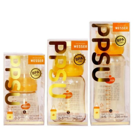 COMBO 3 BÌNH SỮA WESSER PPSU CAO CẤP 60ML VÀ 140ML VÀ 250ML