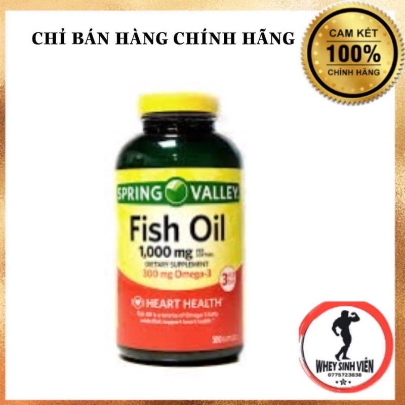 [Rẻ vô địch] [Chính hãng] Dầu Cá Bổ Sung Omega 3 Hỗ Trợ Tim Mạch Và Xương Khớp Spring Valley Fish Oil 1000mg (300 Viên)