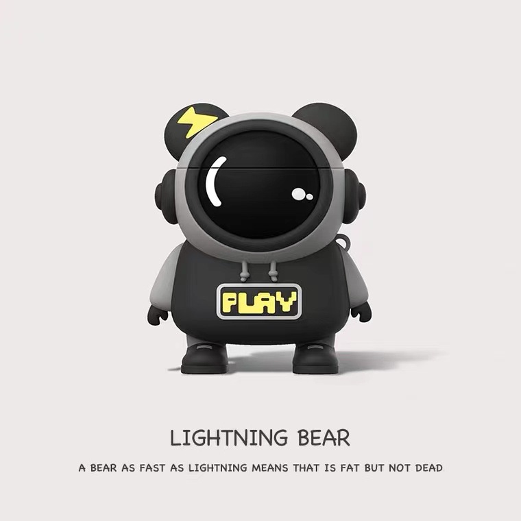 Ốp airpods 1/2 3 Pro - Vỏ bọc tai nghe không dây bluetooth hình gấu đen - Lighting Bear