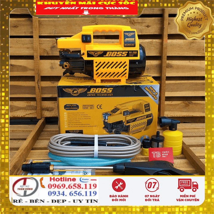 MÁY RỬA XE BOSS 3000W áp lực cao-tặng bình xịt bọt tuyết ống nối súng dài.siêu sạch