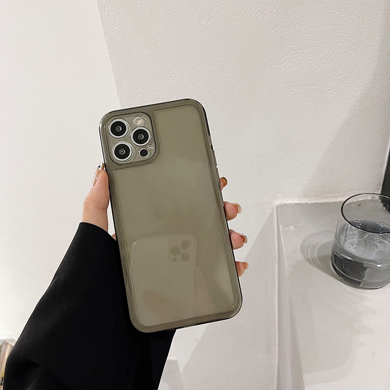 Ốp lưng điện thoại silicon TPU trong suốt màu đen cho iPhone 11 Pro Max X Xr Xs Max 7 8 Plus Se 2020 12 pro max 12 mini 13 pro max 13 mini