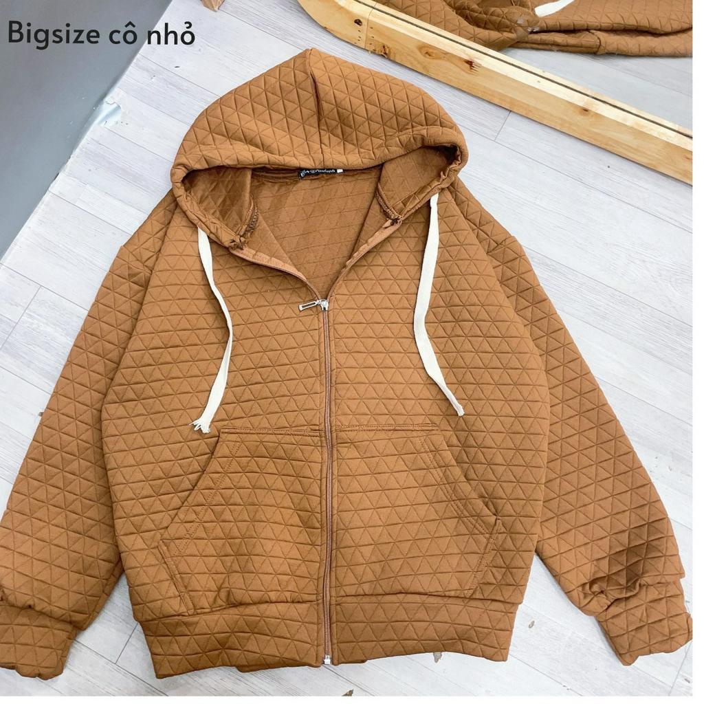 Áo Khoác Bigsize Nữ(58kg-95kg),Áo Khoác Có Mũ Chất Liệu Vải Xốp Họa Tiết Tam Giác Mặc Mát Lên From Cute Mã KHOAC1