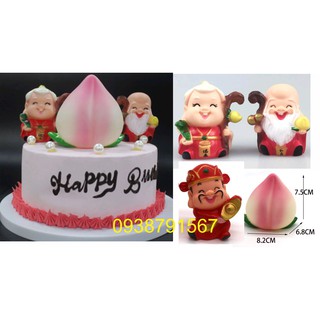 Tượng ông thọ, bà thọ, quả đào tiên trang trí bánh sinh nhật