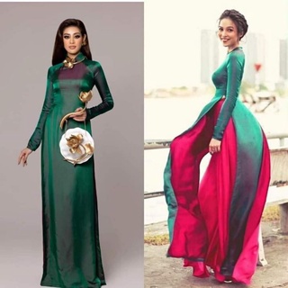 Bộ áo dài chất lụa Nha Xá 2 mặt tà khâu tay thủ công