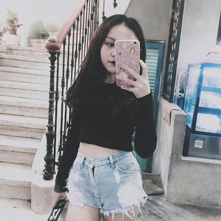 ÁO THUN GÂN TAY DÀI FORM CROPTOP