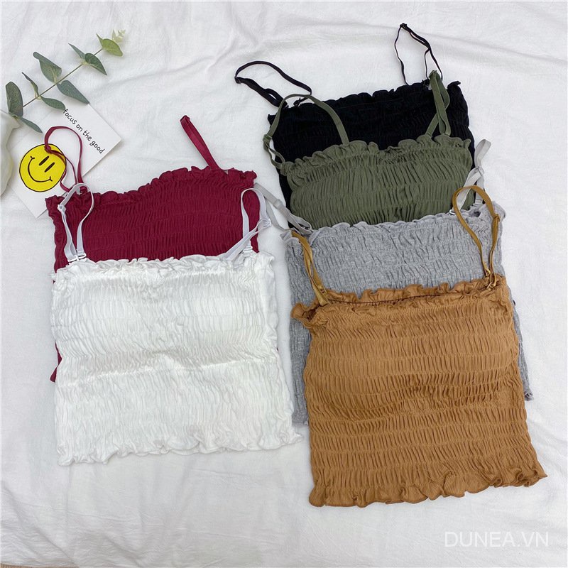 DUNEA Áo hai dây hở lưng xếp ly có đệm ngực cho nữ
