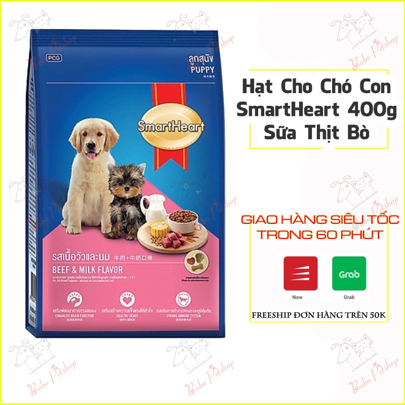 Thức Ăn Cho Chó Con SmartHeart Puppy Gói Hãng 400g Vị Sữa Và Thịt Bò Tăng Cường Miễn Dịch - Bobo Pet Shop Hà Nội