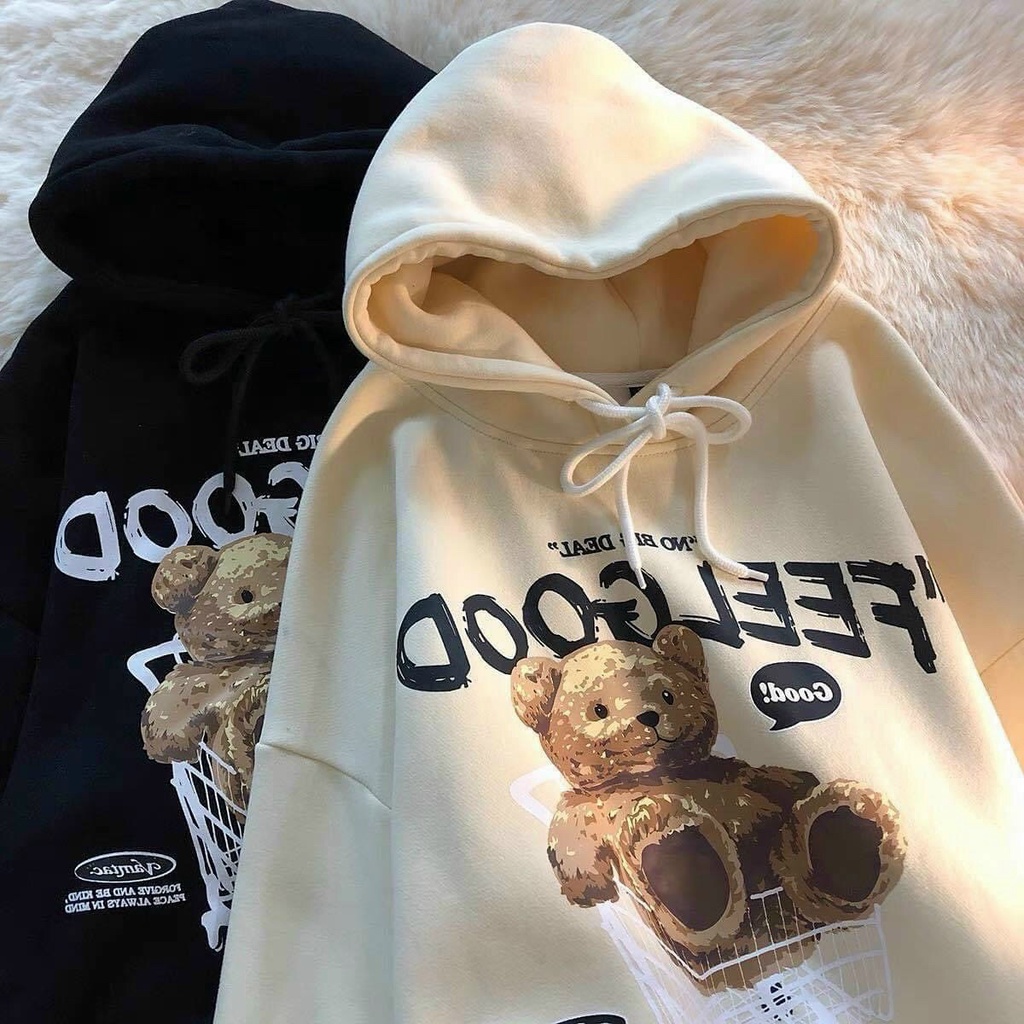 Áo khoác hoodie nữ Oversize in hình gấu mền mịn kiểu dáng basic SENAVA AK56