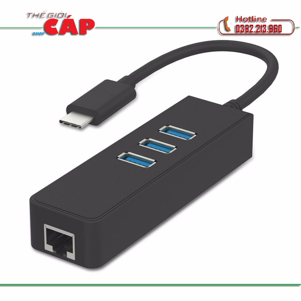 Hub Chia 3 Cổng USB 3.0 + Cổng LAN Dành Cho Thiết Bị Dùng Cổng TypeC