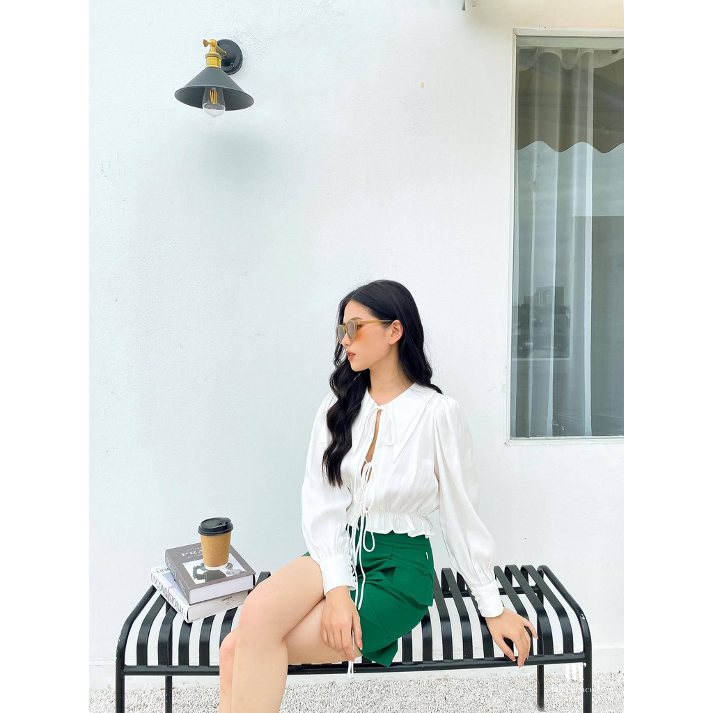 Áo kiểu nữ Méo Shop dài tay cách điệu có cổ phong cách Hàn Quốc Suling