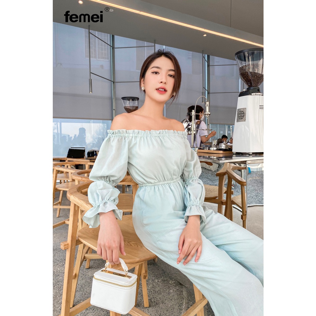 FEMEI Jumpsuit tay nhún trễ vai trẻ trung DONNA JUMP (Xanh)