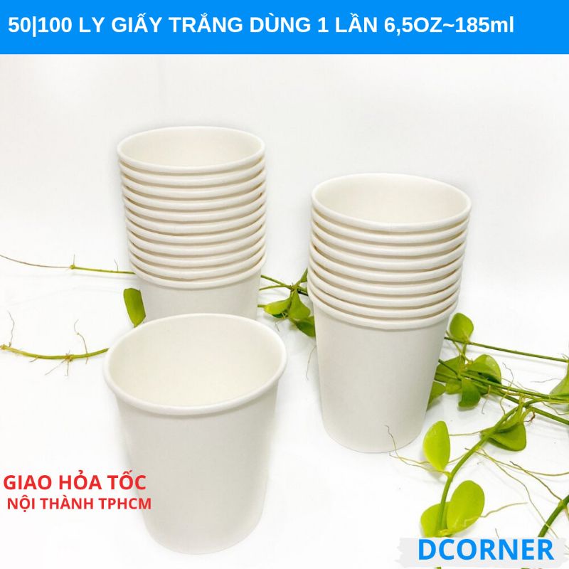 Lốc 50 Ly Giấy Trắng Trơn 6,5 Oz ~ 185ml Dùng Cho Gia Đình