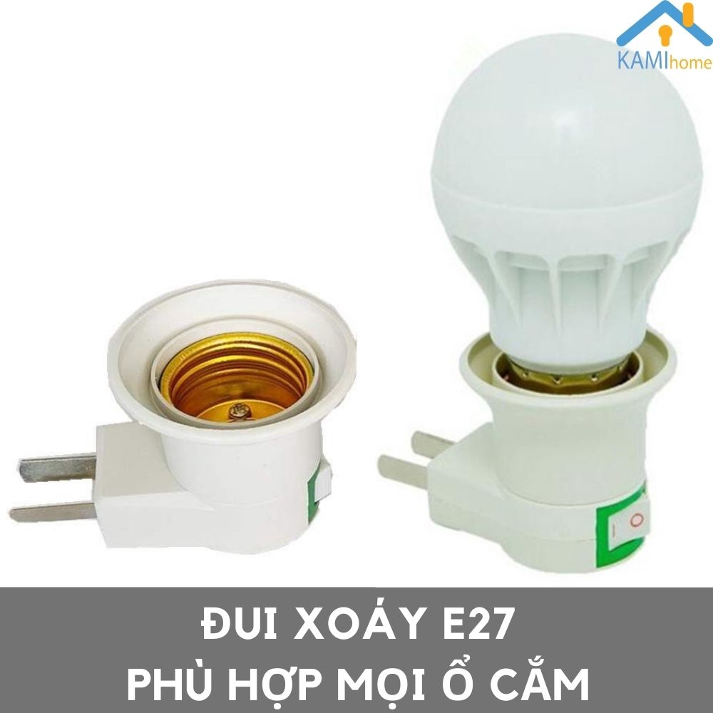 Đui đèn xoáy E27 có công tắc an toàn và cắm mọi ổ 2 chân cho bóng đèn Led mã 37003