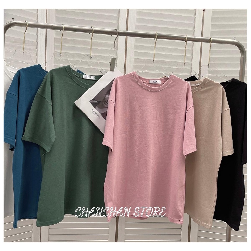 Áo phông 3158 trơn nam nữ, áo thun trơn tay lỡ oversize form rộng cotton khô