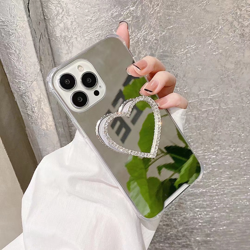 Ốp Điện Thoại Trái Tim 3d Kèm Gương Cho iphone 15promax 14pro 13 pro max 12 pro max 11 pro max xs max xr x 7 8 plus