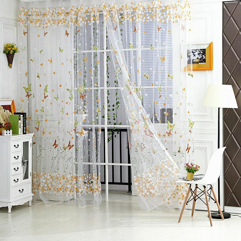 Colorful Butterfly Romantic Tulle Voile Window Curtain Panel