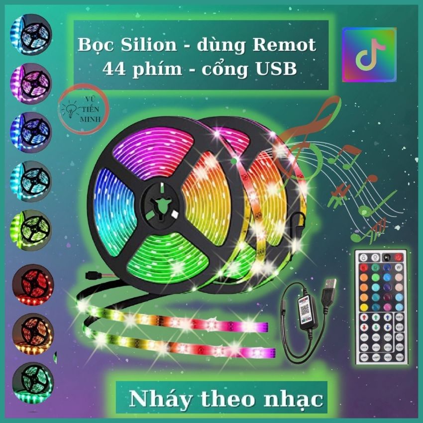 - Đèn led 16 triệu màu tiktok nháy theo nhạc, led dán tường, dây đèn led RGB 5050 màu sắc sinh động