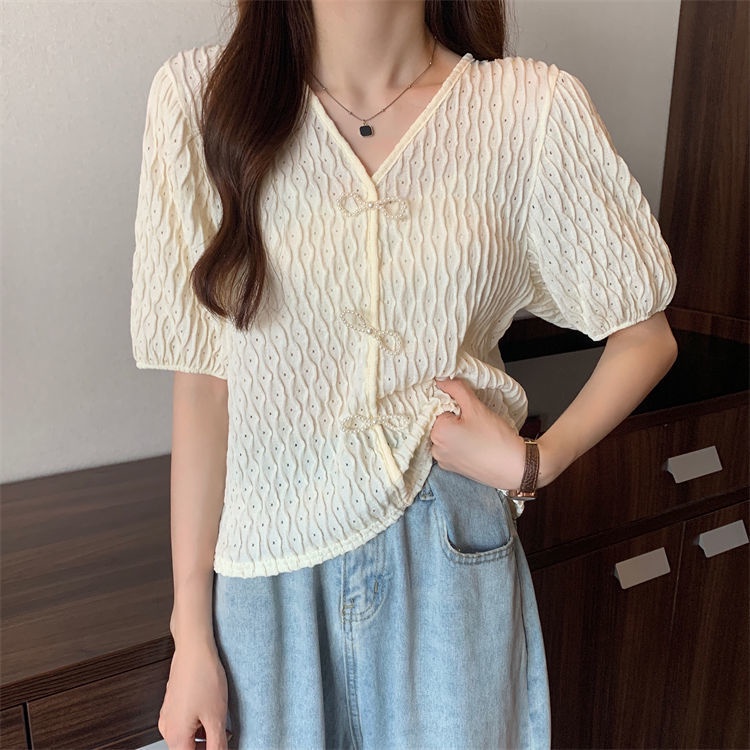 Áo Dệt Kim Phối Nơ Thời Trang Mùa Hè Cho Nữ