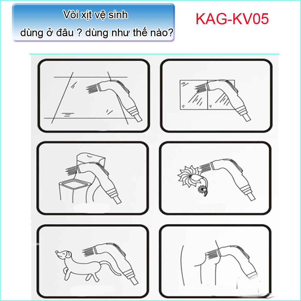 Vòi xịt vệ sinh KAG-KV05, vòi rửa nhà tắm nhựa trắng nước mạnh sạch sử dụng tốt