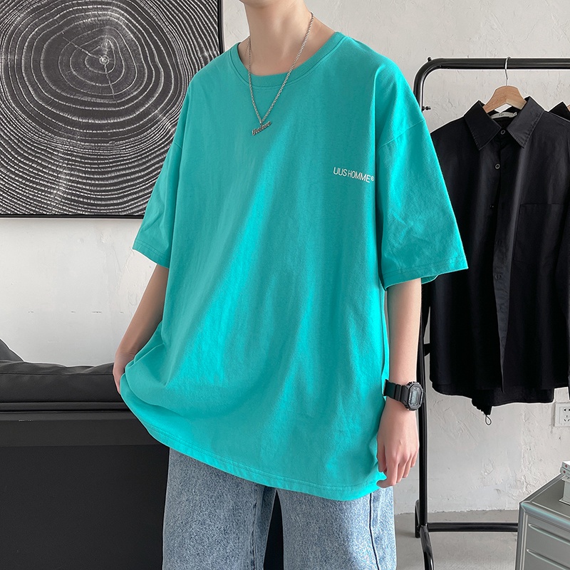 Áo thun cotton ngắn tay dáng rộng in chữ cá tính theo phong cách Nhật Bản dành cho nam