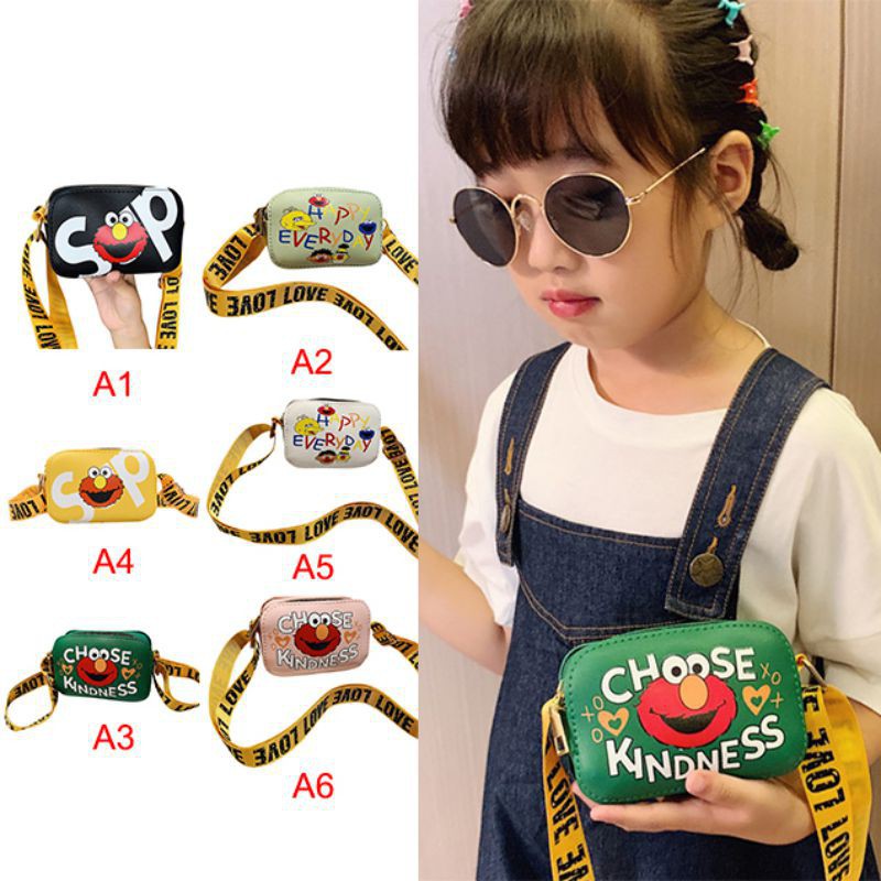 BBdoll Girls Cute Sesame Street Cartoon Ribbon Small Letter Print Zipper All-Match Square Handbags