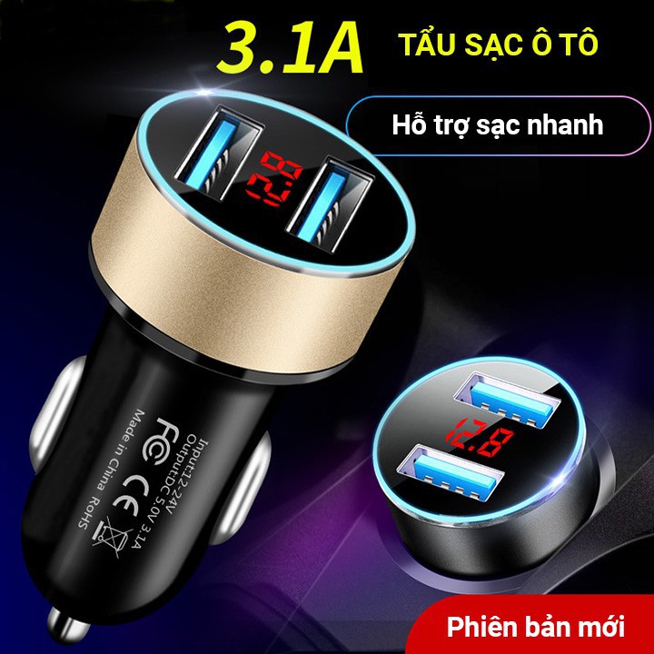 Tẩu Sạc Oto Sạc Nhanh 3.1A - Sạc Oto Có Đèn LED Báo Điện Áp