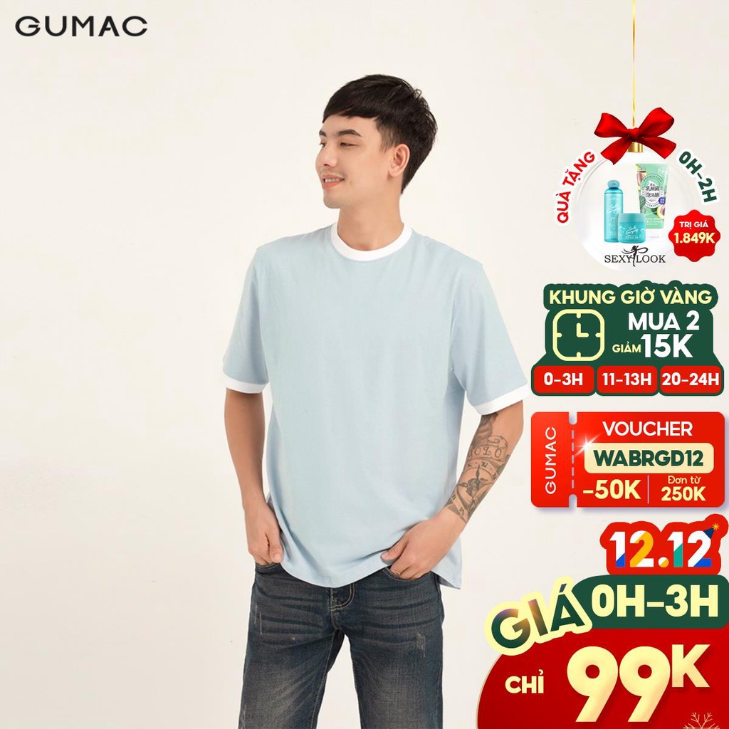 [Mã WABRGD12 giảm 10% đơn 250K] Áo thun nam phối cổ GUMAC màu xanh, thiết kế basic thanh lịch ABB1157 | BigBuy360 - bigbuy360.vn