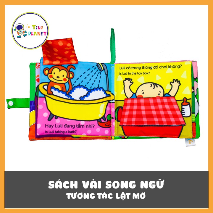 Sách vải song ngữ kích thích đa giác quan cho bé Luli đâu rồi?- Where is Luli?, kích thước 18x18cm, 12 trang